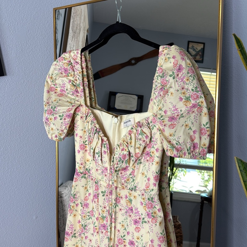 HOUSE OF CB 'Tallulah' Lemon Floral Puff Sleeve Midi Sundress NWOT - Picture 7 of 9